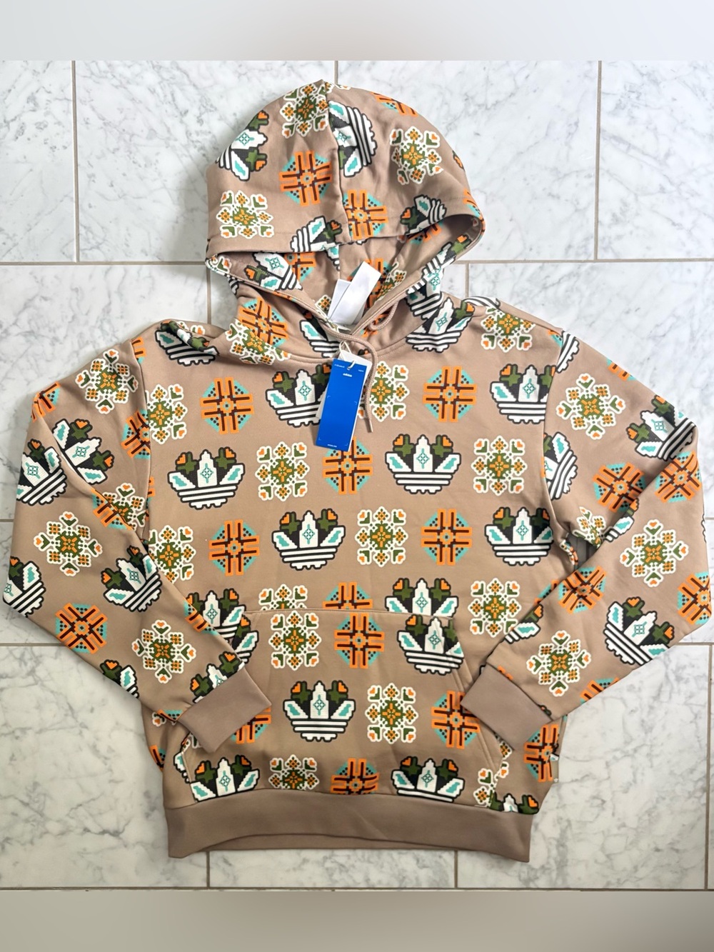adidas Originals Men's Tile Print Pixelated Retro Style Hooded Sweatshirt S or M